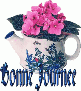 Gif animé bonne journée café et fleurs